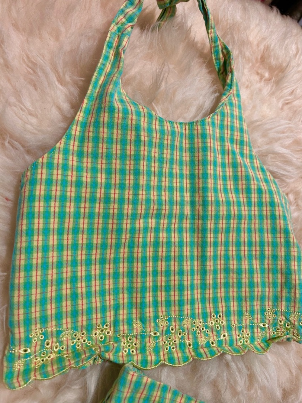 Vintage The Children's Place Green and Yellow Plaid Set Skort and Halter - Picture 2 of 6
